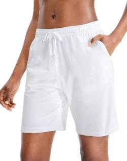 EUHOM Bermuda Shorts Damen Sommer Kurze Hose Sporthose Knielang Baumwoll Sport Shorts High Waist Laufshorts Kurze Jogginghose Lässige Sweatshorts mit Taschen(Weiß, XL) von EUHOM