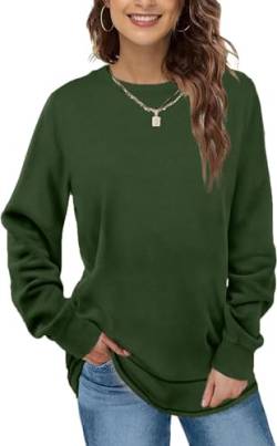 EUHOM Damen Sweatshirt Pullover Basic Langarmshirt Oversize Rundhals Langarm Pulli Herbst Winter Casual Oberteile Tops für Leggings (Armeegrün, L) von EUHOM