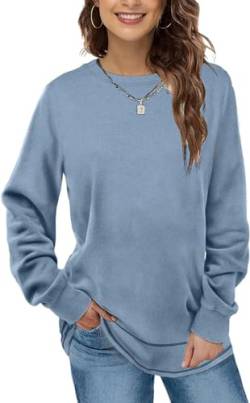 EUHOM Damen Sweatshirt Pullover Basic Langarmshirt Oversize Rundhals Langarm Pulli Herbst Winter Casual Oberteile Tops für Leggings (Blau, S) von EUHOM