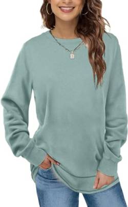 EUHOM Damen Sweatshirt Pullover Basic Langarmshirt Oversize Rundhals Langarm Pulli Herbst Winter Casual Oberteile Tops für Leggings (Hellgrün, L) von EUHOM