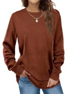 EUHOM Damen Sweatshirt Pullover Basic Langarmshirt Oversize Rundhals Langarm Pulli Herbst Winter Casual Oberteile Tops für Leggings (Karamell, L) von EUHOM