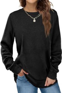 EUHOM Damen Sweatshirt Pullover Basic Langarmshirt Oversize Rundhals Langarm Pulli Herbst Winter Casual Oberteile Tops für Leggings (Schwarz, XL) von EUHOM