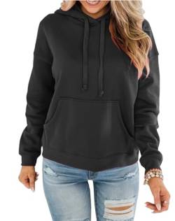 EUHOM Hoodie Damen Kapuzenpullover Pullover Herbst Winter Casual Sweatshirt Langarm Baumwolle Hoody Oberteile mit Kapuze (Schwarz-1, XL) von EUHOM