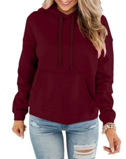 EUHOM Hoodie Damen Kapuzenpullover Pullover Herbst Winter Casual Sweatshirt Langarm Baumwolle Hoody Oberteile mit Kapuze (Weinrot, S) von EUHOM