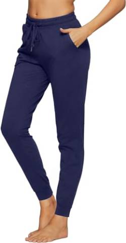 EUHOM Jogginghose Damen Baumwolle Sporthose Lang Trainingshose Yogahose Frauen High Waist Freizeithose Slim Fit Sweathose Kordelzug Jogger mit Taschen(Navy Blau, M) von EUHOM