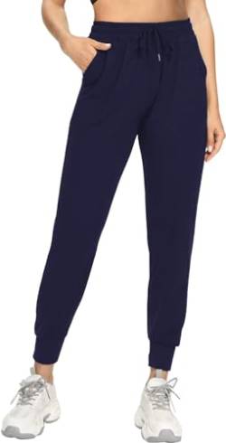 EUHOM Jogginghose Damen Sporthose Lang High Waist Sweathose Freizeithosen mit Taschen Kordelzug Trainingshose Yoga Hosen Lounge Pants Damen Jogger(Navy Blau, L) von EUHOM