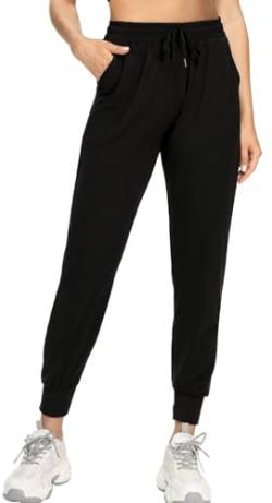 EUHOM Jogginghose Damen Sporthose Lang High Waist Sweathose Freizeithosen mit Taschen Kordelzug Trainingshose Yoga Hosen Lounge Pants Damen Jogger(Schwarz, XL) von EUHOM