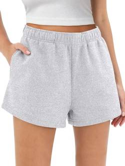 EUHOM Shorts Damen Sommer Kurze Hose Baumwolle Gym Sport Shorts High Waist Laufhose Kurz Sporthose Damen Sweatshorts Running Shorts mit Taschen (Hellgrau, S) von EUHOM