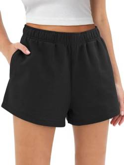 EUHOM Shorts Damen Sommer Kurze Hose Baumwolle Gym Sport Shorts High Waist Laufhose Kurz Sporthose Damen Sweatshorts Running Shorts mit Taschen (Schwarz, L) von EUHOM