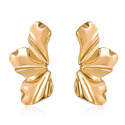Damen-Ohrringe, trendige asymmetrische Ohrringe,vergoldet, Schmuckgeschenk für Mutter,Ehefrau,Tochter,westlicher Retro-Ohrring,einfacher modischer Haken mit unregelmäßigen Blütenblättern von EUJEBEDA