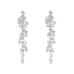 Lange Zirkonia Ohrringe Frauen Silber Diamant Blattkette Ohrringe Hochzeit für Brautjungfer Damen von EUJEBEDA