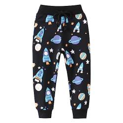 EULLA Jungen Bottoms Jogginghose Weltraumrakete Muster Sweathose Kinder Baumwolle Sporthose Jogger Hose 104 von EULLA