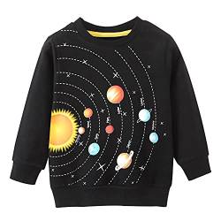 EULLA Jungen Dinosaurier Pullover Sweatshirts Langarm T-Shirt Rundhals Pullover Kleidung Kinder Baumwolle Tops Mode Niedlich Alter 1–7 Jahre, 7# Planet Black, 104 von EULLA
