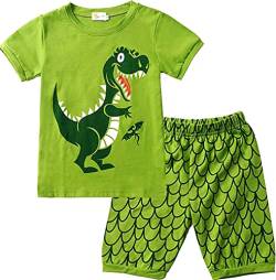 EULLA Jungen Schlafanzug Set Neuheit Cartoon Dinosaurier Bagger Nachtwäsche Kurzarm Pyjamas Outfit, 2-dinosaurier, 116/Herstellergröße:140 von EULLA