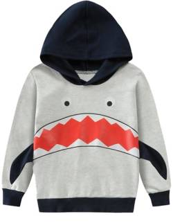 EULLA Kinder Jungen Hoodie Hai Kapuzenpullover Langarm Baumwolle Pullover Hoody Sweatshirt 2# Grau Hai DE 110 von EULLA