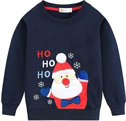 EULLA Kinder Jungen Mädchen Weihnacht Pullover Sweatshirt Weihnachtsoutfit Weihnachtspuli Christmas Xmas Weihnachtsmann Weihnachtskleidung Gr.92/98 3 Jahre 5# Dunkelblau Weihnachtsmann DE 98 von EULLA