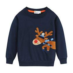 EULLA Kinder Jungen Mädchen Weihnacht Pullover Sweatshirt Weihnachtsoutfit Weihnachtspuli Winter Baumwolle Christmas Xmas Rentier Weihnachtskleidung Gr.104/110 5 Jahre 2# Dunkelblau Rentier DE 110 von EULLA