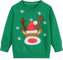 EULLA Kinder Jungen Mädchen Weihnacht Pullover Sweatshirt Weihnachtsoutfit Weihnachtspuli Winter Baumwolle Christmas Xmas Rentier Weihnachtskleidung Gr.110/116 6 Jahre 8# Grün Rentier DE 116 von EULLA