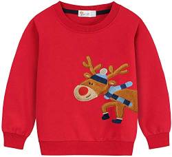 EULLA Kinder Jungen Mädchen Weihnacht Pullover Sweatshirt Weihnachtsoutfit Weihnachtspuli Winter Baumwolle Christmas Xmas Rentier Weihnachtskleidung Gr.92/98 3 Jahre 1# Rot Rentier DE 98 von EULLA