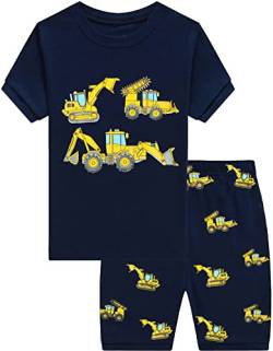 EULLA Kinder Jungen Schlafanzug Kurzarm Sommer Shorty Pyjama Set Bagger Zweiteiliger Nachtwäsche Baumwolle Größe 6 Jahre alt 6# Dunkelblau Bagger DE 116 von EULLA