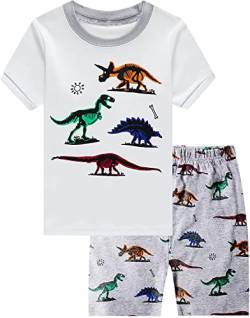 EULLA Kinder Jungen Schlafanzug Kurzarm Sommer Shorty Pyjama Set Dinosaurier Zweiteiliger Nachtwäsche Baumwolle Größe 2 Jahre alt 2# Weiß Dinosaurier DE 92 von EULLA
