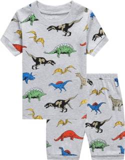 EULLA Kinder Jungen Schlafanzug Kurzarm Sommer Shorty Pyjama Set Dinosaurier Zweiteiliger Nachtwäsche Baumwolle Größe 3 Jahre alt 4# Grau Dinosaurier DE 98 von EULLA