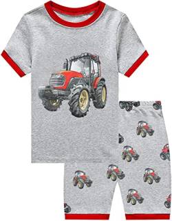 EULLA Kinder Jungen Schlafanzug Kurzarm Sommer Shorty Pyjama Set Traktor Zweiteiliger Nachtwäsche Baumwolle Größe 5 Jahre alt 5# Grau Traktor DE 110 von EULLA