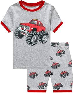 EULLA Kinder Jungen Schlafanzug Kurzarm Sommer Shorty Pyjama Set Traktor Zweiteiliger Nachtwäsche Baumwolle Größe 6 Jahre alt 7# Grau Traktor DE 116 von EULLA