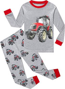 EULLA Kinder Jungen Schlafanzug Langarm Baumwolle Winter Pyjama Set Bagger Zweiteiliger Nachtwäsche 2 Jahre alt Größe 92 C-Grau Traktor DE 92 von EULLA