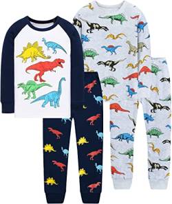 EULLA Kinder Jungen Schlafanzug Langarm Baumwolle Winter Pyjama Set Dinosaurier Zweiteiliger Nachtwäsche 2 Jahre alt Größe 92 I-2-pack Dinosaurier Set DE 92 von EULLA