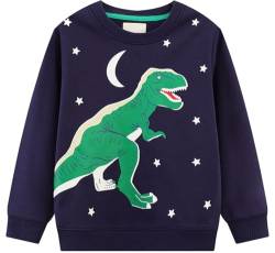 EULLA Kinder Jungen Sweatshirt Pullover Activewear Langarm Baumwolle Glow in The Dark Dinosaurier Herbst Winter Oberteile 3 Jahre alt 4-1# Dunkelblau Glow in The Dark Dinosaurier DE 98 von EULLA