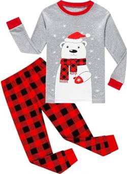 EULLA Kinder Jungen Weihnachten Schlafanzüge Weihnachtsbär Pyjama Set Winter Langarm Baumwolle Christmas Xmas Zweiteilig Nachtwäsche Größe 3 Jahre alt 2# Grau Weihnachtsbär DE 98 von EULLA