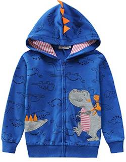 EULLA Kinder Jungen Zip Up Hoodie Sweatjacke Kapuzenjacke Dino Kapuzenpullover Langarm Baumwolle Pullover Hoody Sweatshirt mit Reißverschluss 2# Blau Dinosaurier DE 116 von EULLA