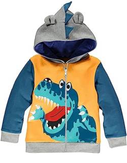 EULLA Kinder Jungen Zip Up Hoodie Sweatjacke Kapuzenjacke Dino Kapuzenpullover Langarm Baumwolle Pullover Hoody Sweatshirt mit Reißverschluss 8# Gelber Dinosaurier DE 92 von EULLA