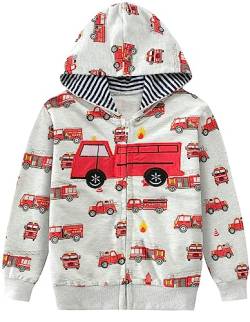 EULLA Kinder Jungen Zip Up Hoodie Sweatjacke Kapuzenjacke Feuerwehrwagen Kapuzenpullover Langarm Baumwolle Pullover Hoody Sweatshirt mit Reißverschluss 7# Grau Feuerwehrwagen DE 104 von EULLA