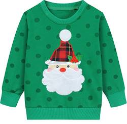 EULLA Kinder Mädchen Jungen Weihnacht Pullover Sweatshirt Weihnachtsoutfit Weihnachtspuli Baumwolle Christmas Xmas Weihnachtsmann Weihnachtskleidung Gr.92/98 3 Jahre 3# Grün Weihnachtsmann DE 98 von EULLA