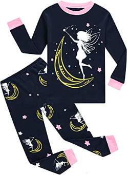 EULLA Kinder Mädchen Schlafanzüge Lang Baumwolle Winter Pyjama Set Glow in The Dark Prinzessin Zweiteilig Nachtwäsche 92 98 104 110 116 122 128 134 140 B-dunkelblau Glow in The Dark Prinzessin DE 110 von EULLA