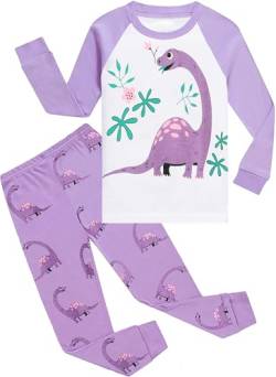 EULLA Kinder Mädchen Schlafanzüge Langarm Baumwolle Winter Pyjama Set Dinosaurier Zweiteilig Nachtwäsche 4 Jahre alt G-Lila Dinosaurier DE 104 von EULLA