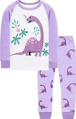 EULLA Kinder Mädchen Schlafanzüge Langarm Baumwolle Winter Pyjama Set Dinosaurier Zweiteilig Nachtwäsche 6 Jahre alt G-Lila Dinosaurier DE 116 von EULLA