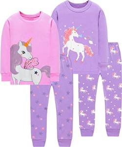 EULLA Kinder Mädchen Schlafanzüge Langarm Baumwolle Winter Pyjama Set Einhorn Zweiteilig Nachtwäsche 2 Jahre alt I-2-Pack Einhorn Set DE 92 von EULLA