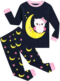 EULLA Kinder Mädchen Schlafanzüge Langarm Baumwolle Winter Pyjama Set Eule Zweiteilig Nachtwäsche 6 Jahre alt D-Dunkelblau Eule DE 116 von EULLA