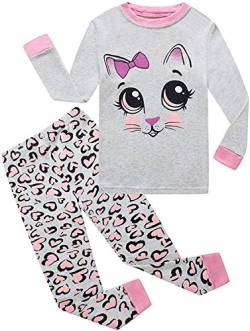 EULLA Kinder Mädchen Schlafanzüge Langarm Baumwolle Winter Pyjama Set Katze Zweiteilig Nachtwäsche 2 Jahre alt D-Grau Katze DE 92 von EULLA