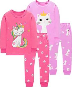 EULLA Kinder Mädchen Schlafanzüge Langarm Baumwolle Winter Pyjama Set Katze Zweiteilig Nachtwäsche 2 Jahre alt G-Double Pack Katze Set DE 92 von EULLA