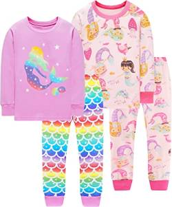 EULLA Kinder Mädchen Schlafanzüge Langarm Baumwolle Winter Pyjama Set Meerjungfrau Zweiteilig Nachtwäsche 2 Jahre alt F-2-Pack Meerjungfrau Set DE 92 von EULLA