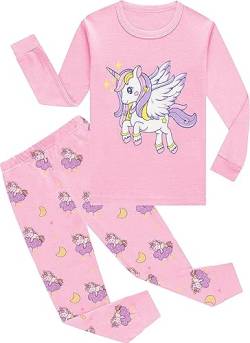 EULLA Kinder Mädchen Schlafanzüge Winter Pyjama Set Einhorn Langarm Baumwolle Zweiteilig Nachtwäsche 3 Jahre alt 8# Rosa Einhorn DE 98 von EULLA