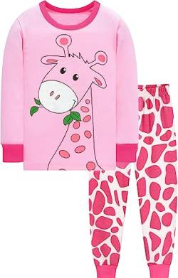 EULLA Kinder Mädchen Schlafanzüge Winter Pyjama Set Giraffe Langarm Baumwolle Zweiteilig Nachtwäsche 4 Jahre alt 4# Rosa Giraffe DE 104 von EULLA