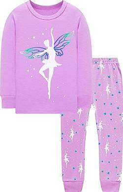 EULLA Kinder Mädchen Schlafanzüge Winter Pyjama Set Glow in The Dark Prinzessin Ballerina Langarm Baumwolle Zweiteilig Nachtwäsche 4 Jahre alt 2# Lila Glow in The Dark Prinzessin DE 104 von EULLA