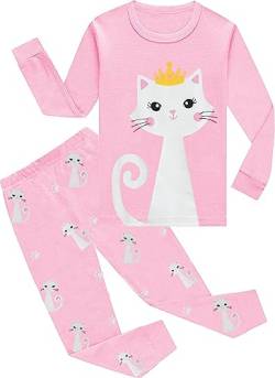 EULLA Kinder Mädchen Schlafanzüge Winter Pyjama Set Katzen Langarm Baumwolle Zweiteilig Nachtwäsche 2 Jahre alt 7# Rosa Katzen DE 92 von EULLA