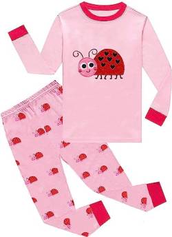 EULLA Kinder Mädchen Schlafanzüge Winter Pyjama Set Marienkäfer Langarm Baumwolle Zweiteilig Nachtwäsche 4 Jahre alt 5# Rosa Marienkäfer DE 104 von EULLA
