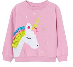 EULLA Kinder Mädchen Sweatshirt Pullover Activewear Langarm Baumwolle Einhorn Herbst Winter Oberteile 5 Jahre alt 1# Rosa Einhorn DE 110 von EULLA